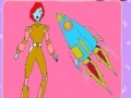 Game Space Woman and rocket coloring