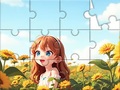 Cluiche Jigsaw Puzzle: Sunflower Girl