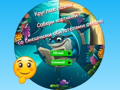 Game Round Jigsaw Puzzle Collect Pictures of Funny Ocean Inhabitants